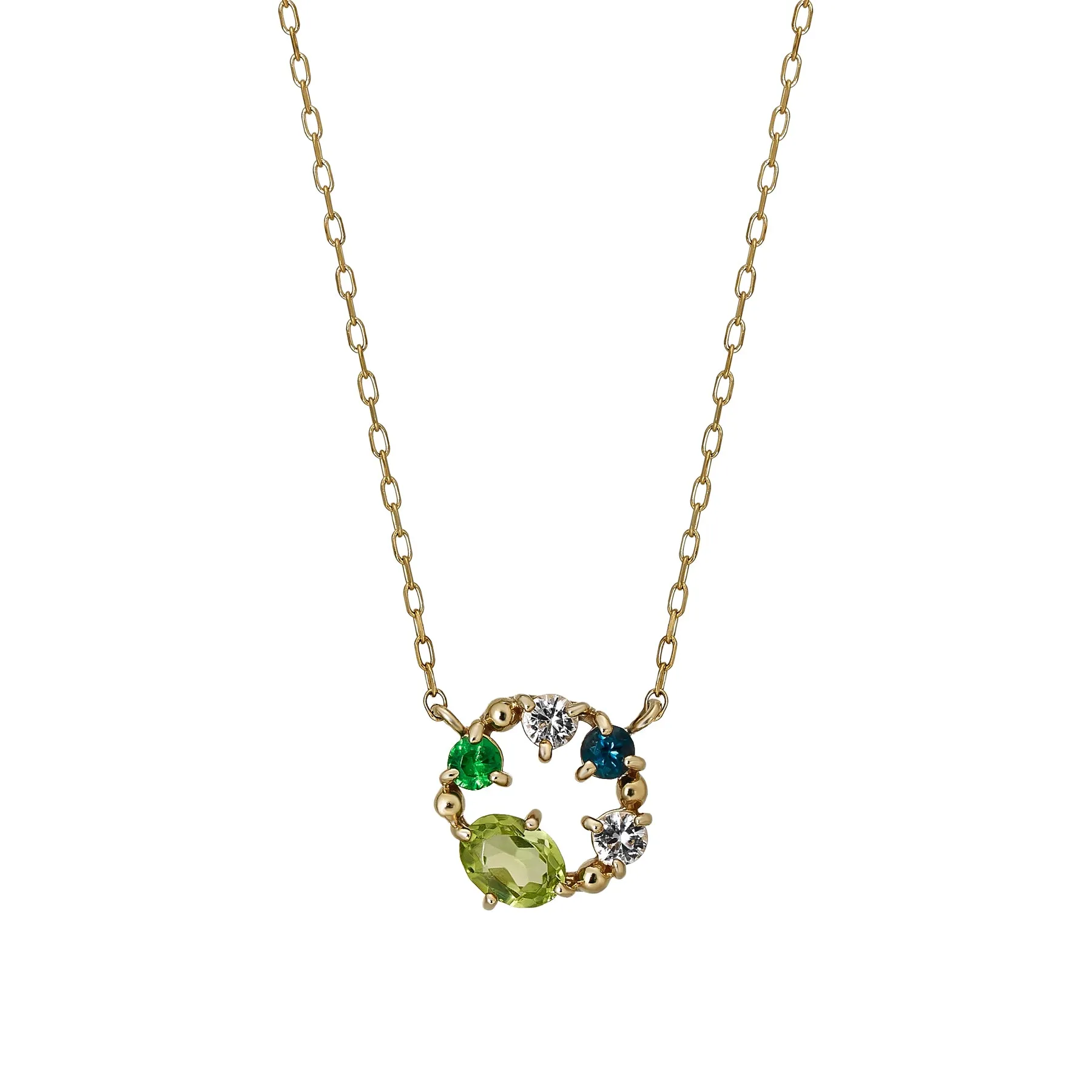 10K Green Multicolor Circle Necklace (Yellow Gold)