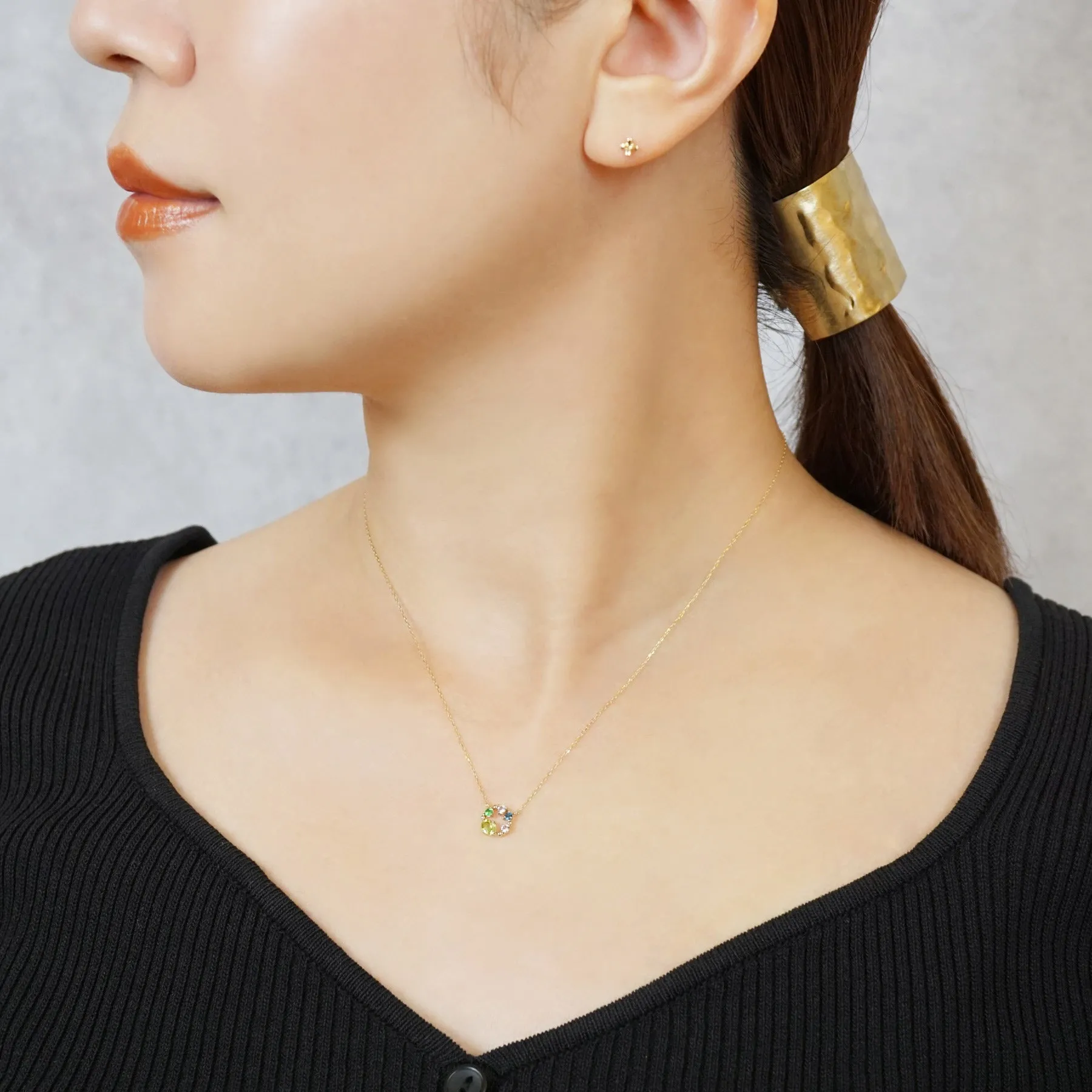 10K Green Multicolor Circle Necklace (Yellow Gold)