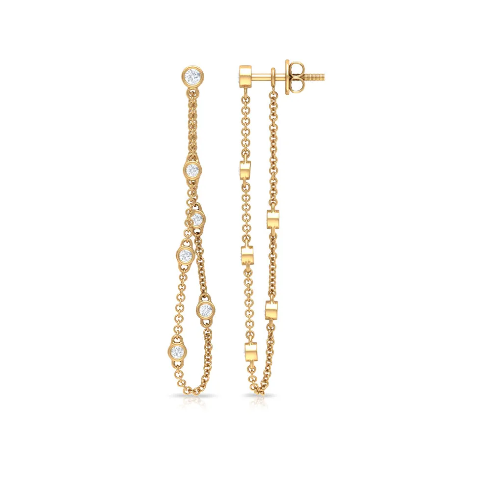 1/2 CT Bezel Set Diamond Drop Chain Earrings