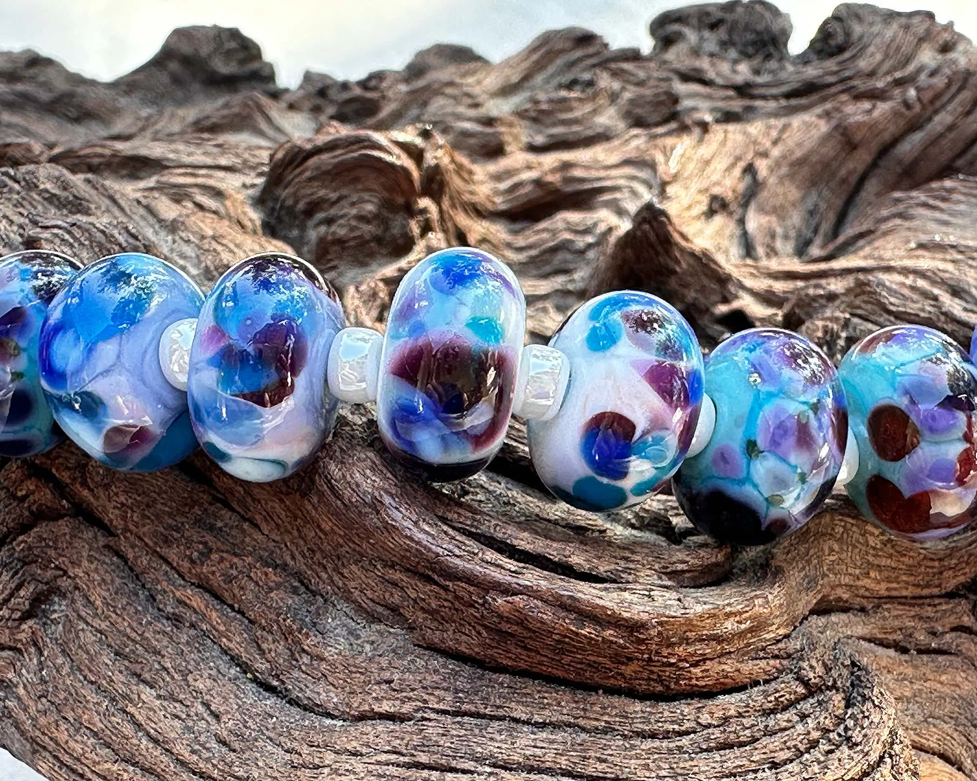 14 Blue Mosaic Mix Lampwork Beads Set SRA