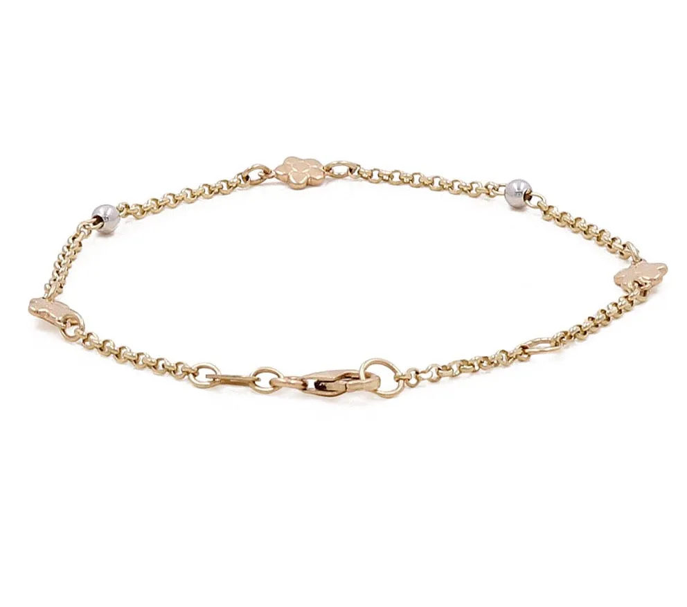 14K Yellow and White  Gold Beads Kids Bracelet