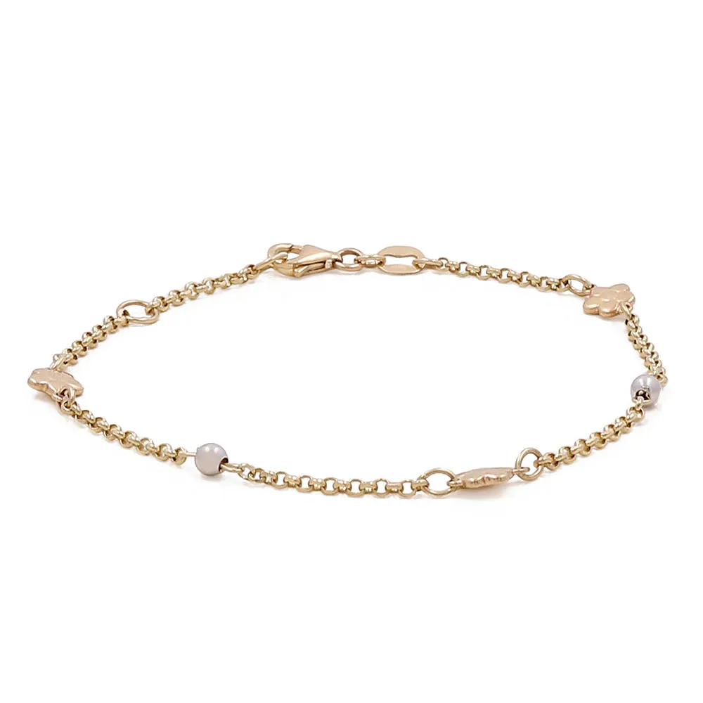 14K Yellow and White  Gold Beads Kids Bracelet