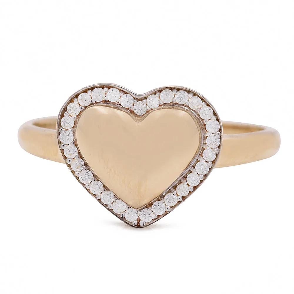 14K Yellow Gold Heart Ring with Cubic Zirconias