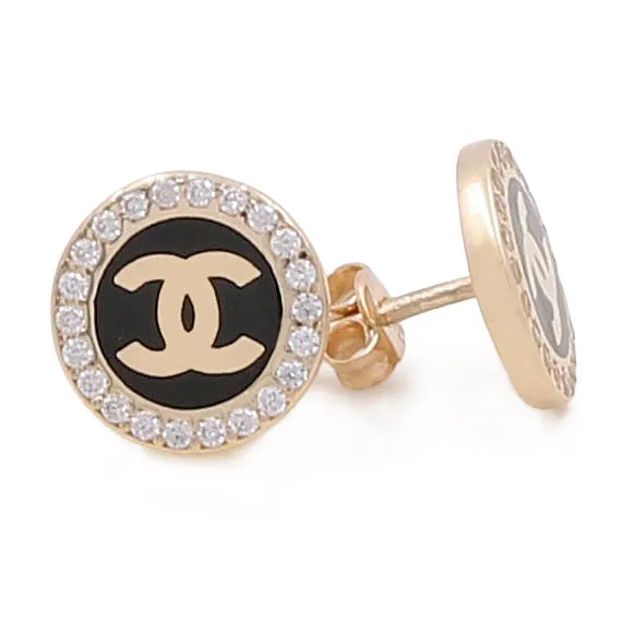 14K Yellow Gold Onyx Earrings with Cubic Zirconias