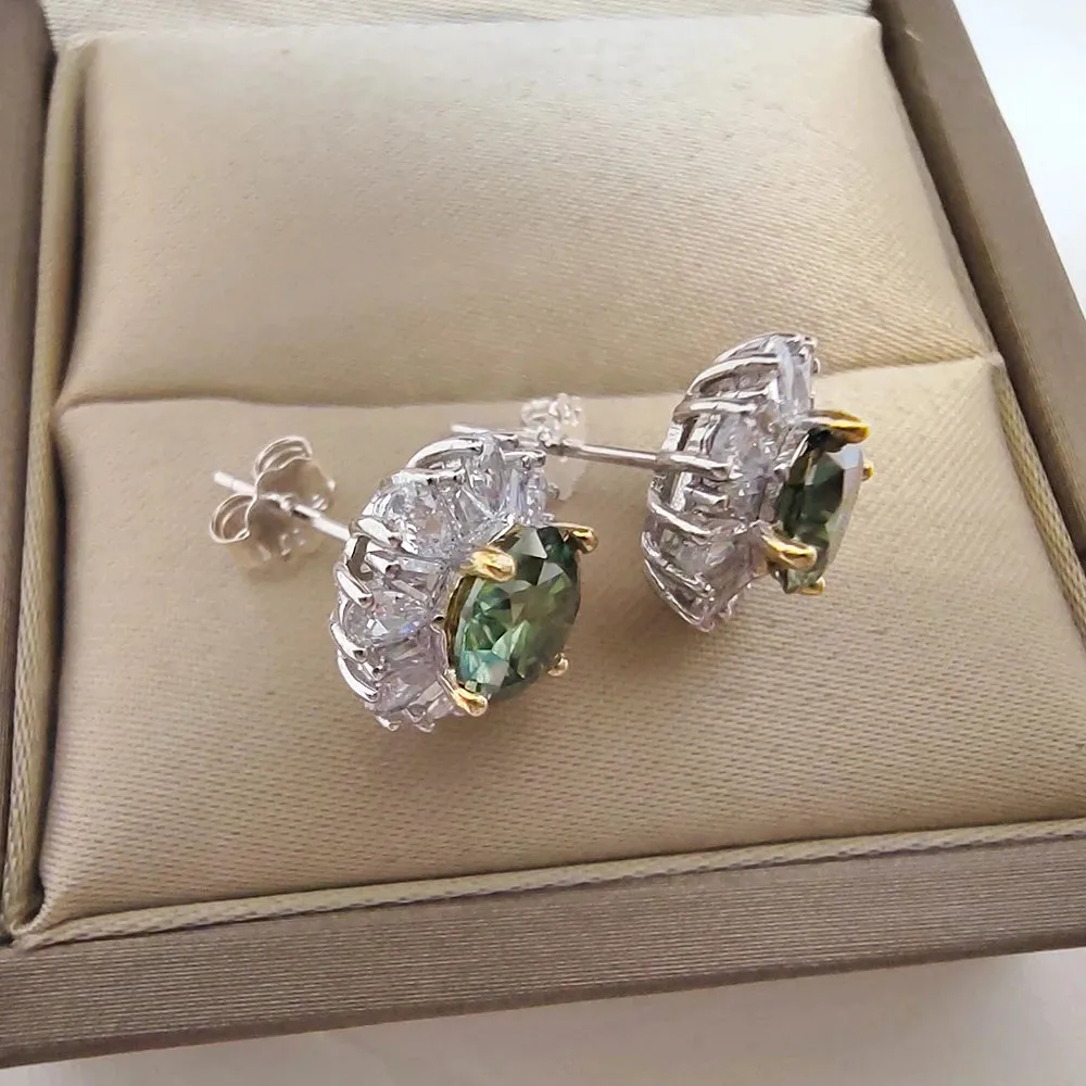 1CT Green Moissanite Stud Earrings with GRA Certificate S925 Silver Jewelry Wedding Party Birthday Gift