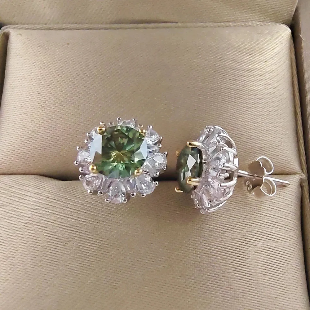 1CT Green Moissanite Stud Earrings with GRA Certificate S925 Silver Jewelry Wedding Party Birthday Gift