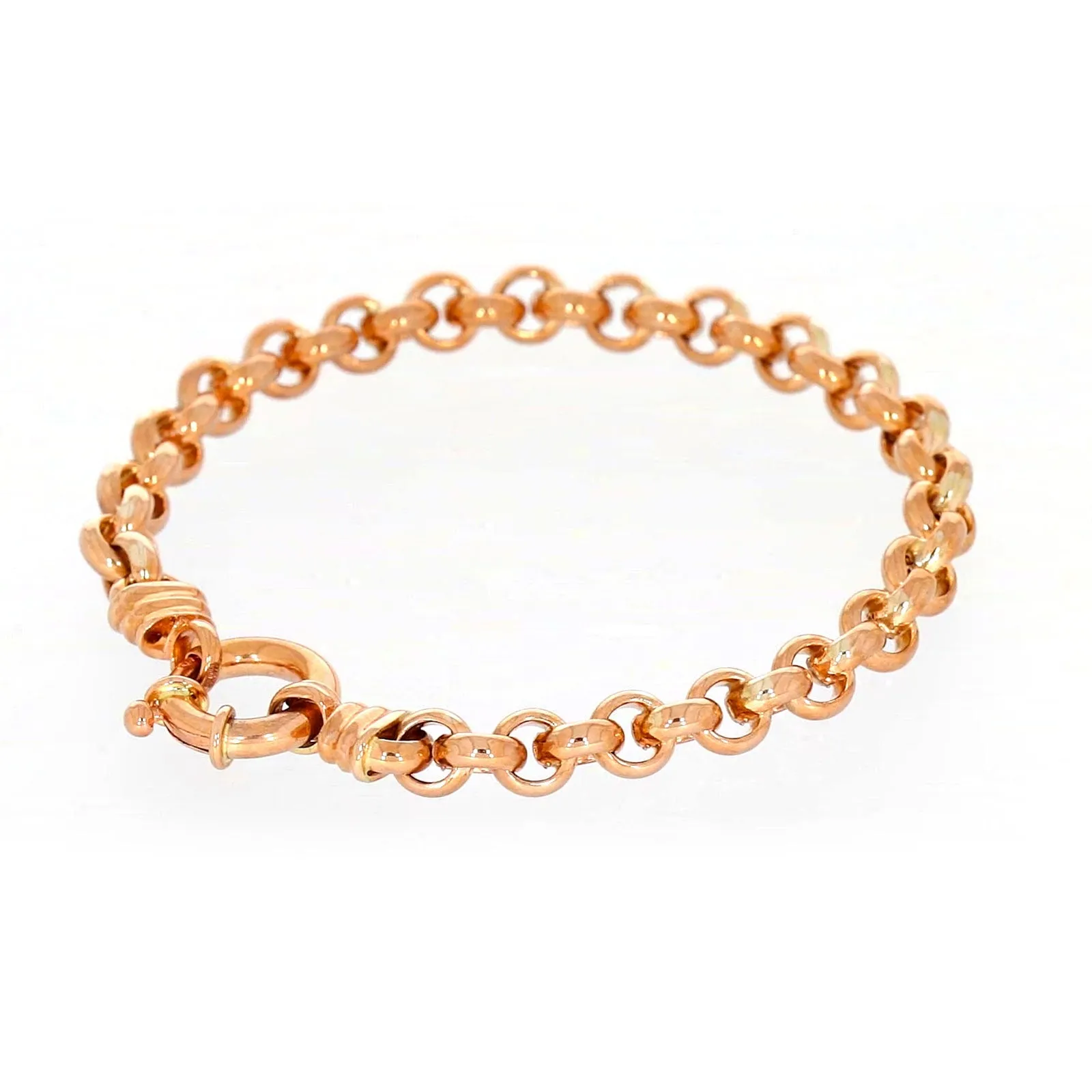 9ct Rose Gold Silver Filled 19cm Belcher with Bolt Bracelet