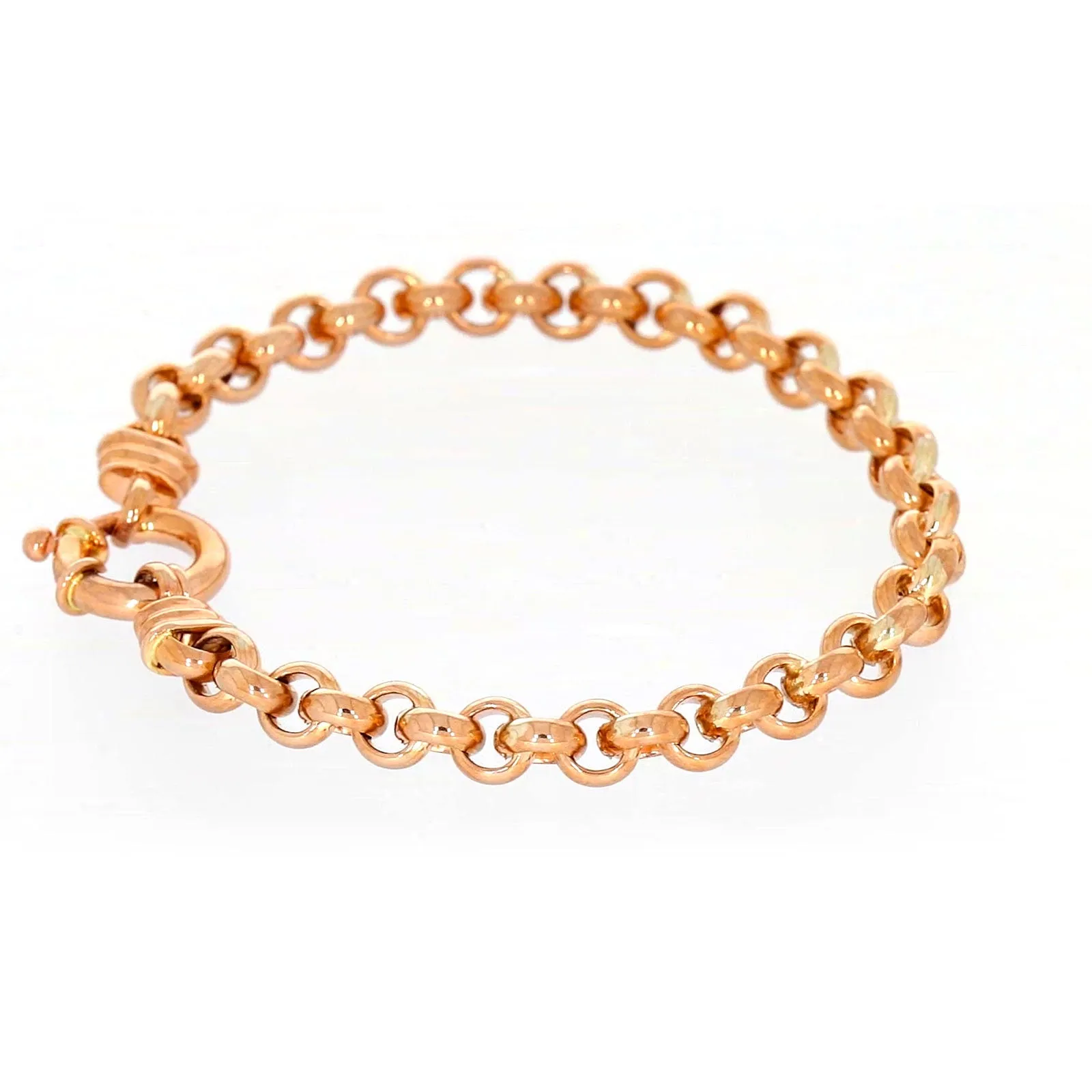 9ct Rose Gold Silver Filled 19cm Belcher with Bolt Bracelet