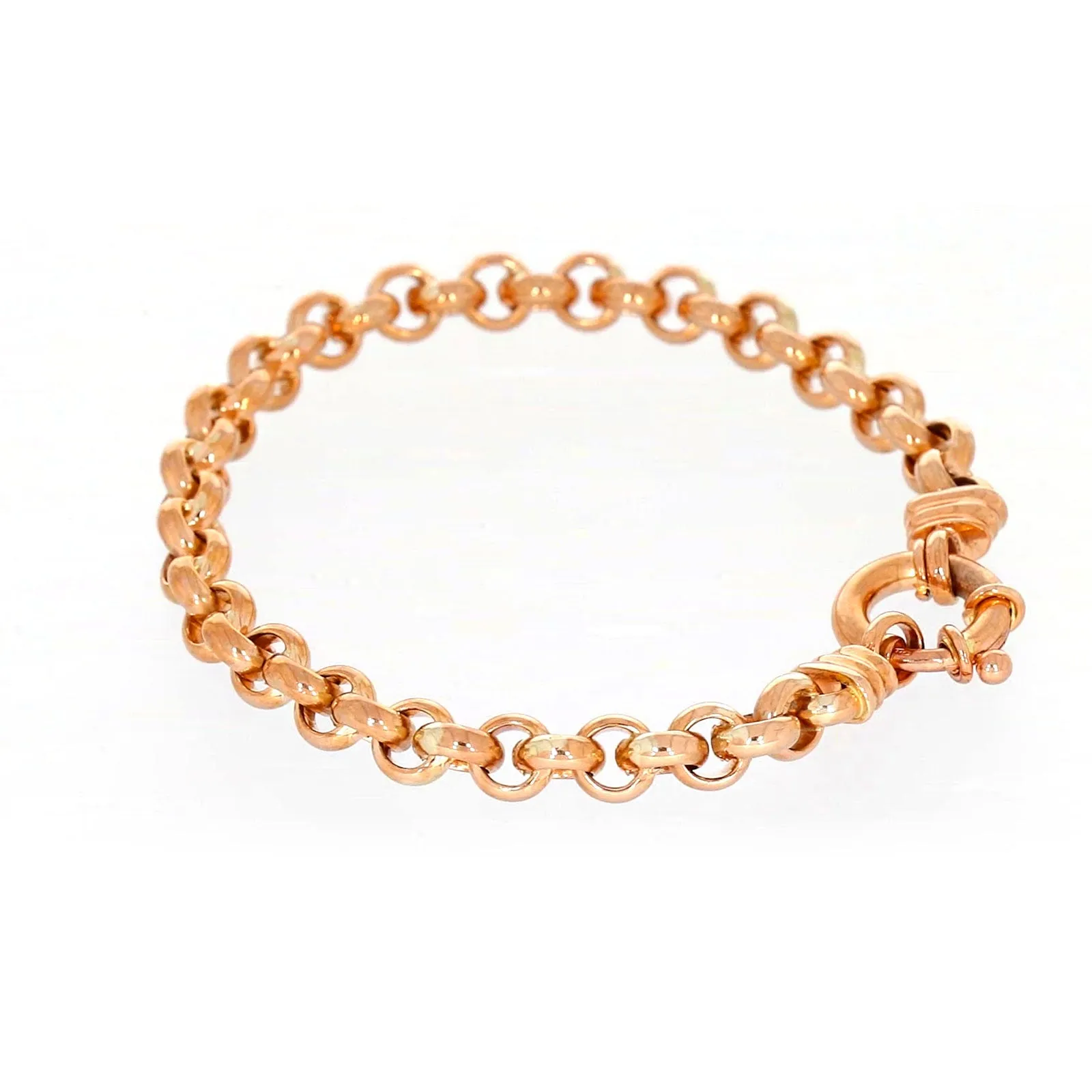 9ct Rose Gold Silver Filled 19cm Belcher with Bolt Bracelet