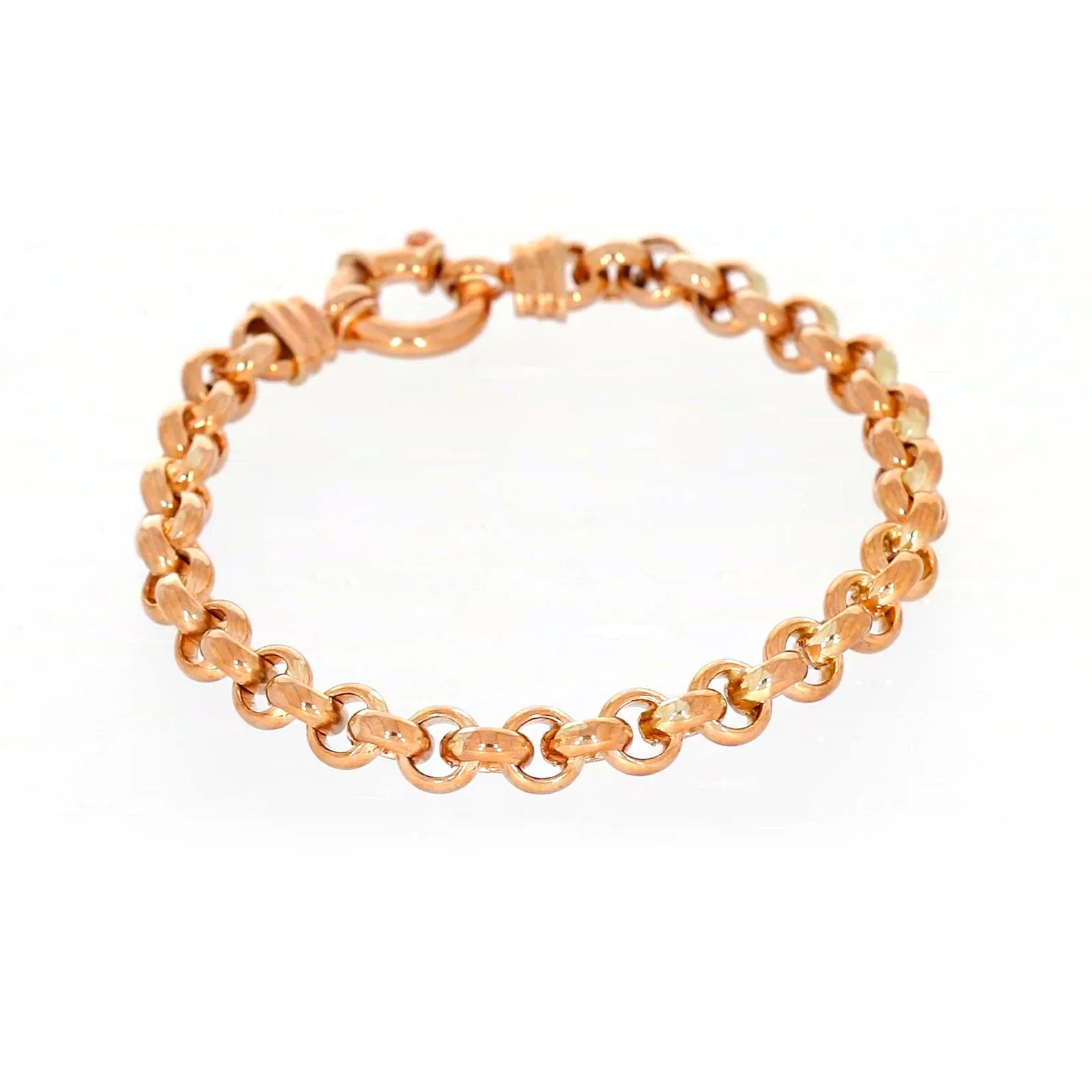 9ct Rose Gold Silver Filled 19cm Belcher with Bolt Bracelet