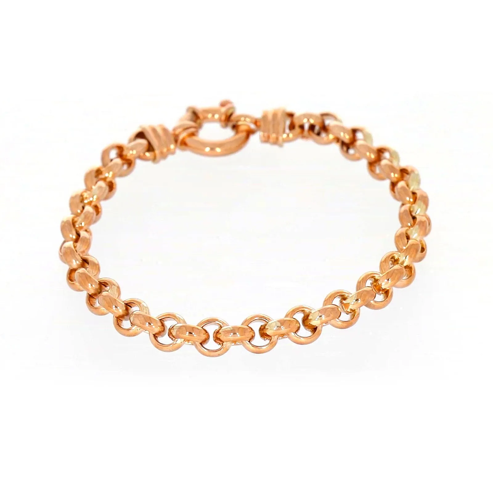 9ct Rose Gold Silver Filled 19cm Belcher with Bolt Bracelet