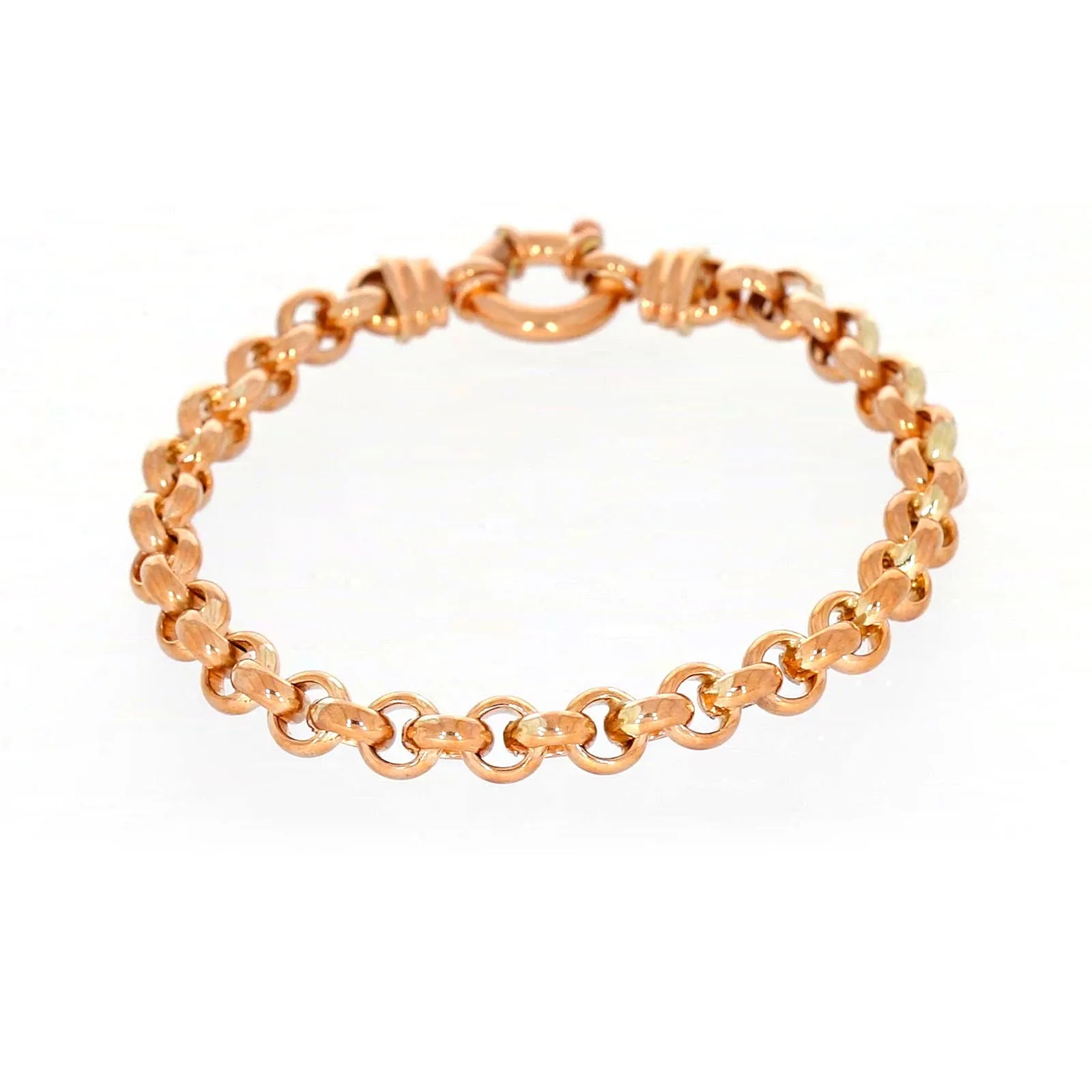 9ct Rose Gold Silver Filled 19cm Belcher with Bolt Bracelet