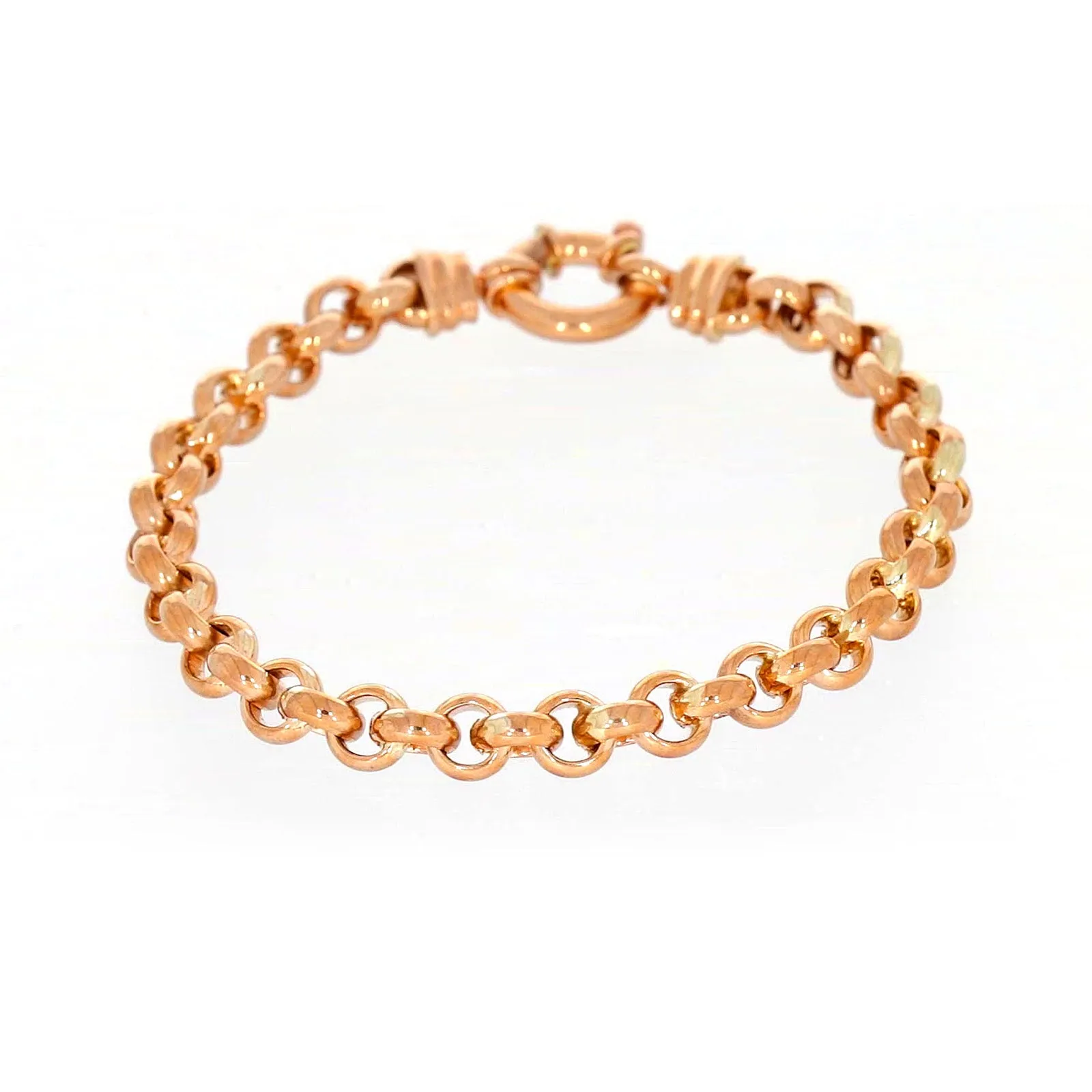 9ct Rose Gold Silver Filled 19cm Belcher with Bolt Bracelet