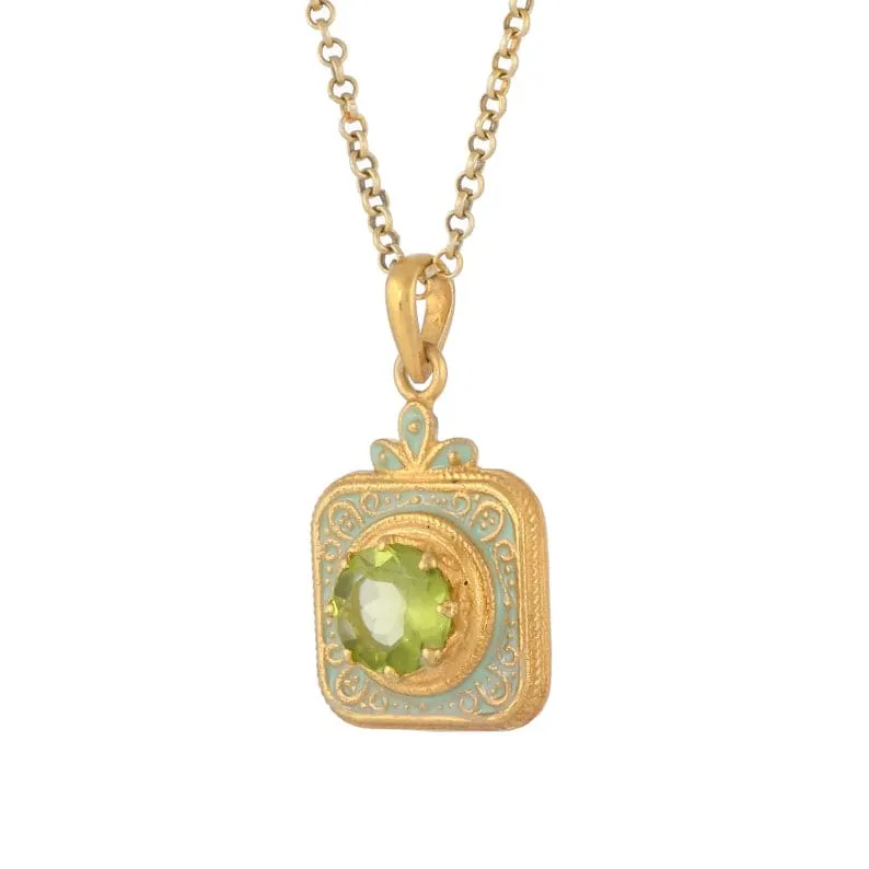 Aqua Enamel Peridot Pendant Necklace