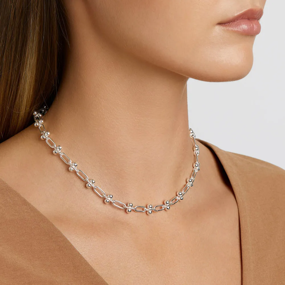 Bauble Paperclip Chain Necklace in Silver