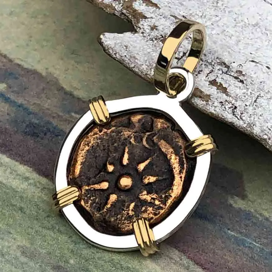 Biblical Widow's Mite 14K Gold and Sterling Silver Pendant | Artifact #3709
