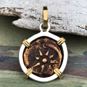 Biblical Widow's Mite 14K Gold and Sterling Silver Pendant | Artifact #3709