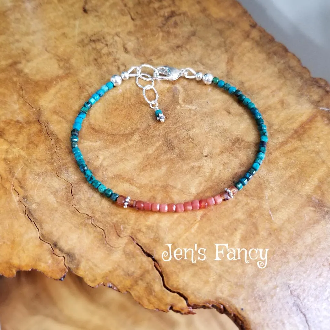Chrysocolla Gemstone Bracelet Red Agate Sterling Silver