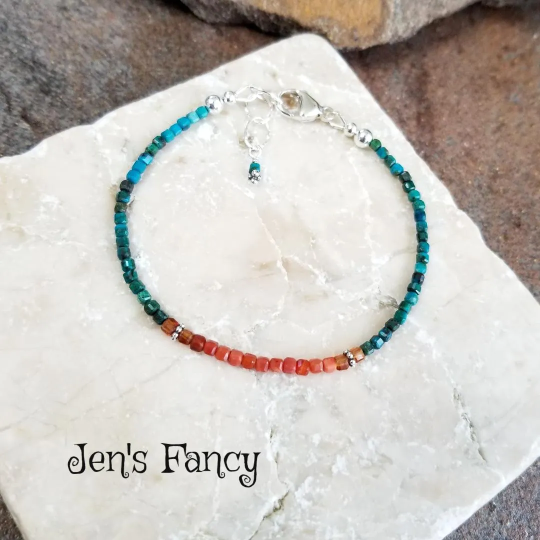 Chrysocolla Gemstone Bracelet Red Agate Sterling Silver