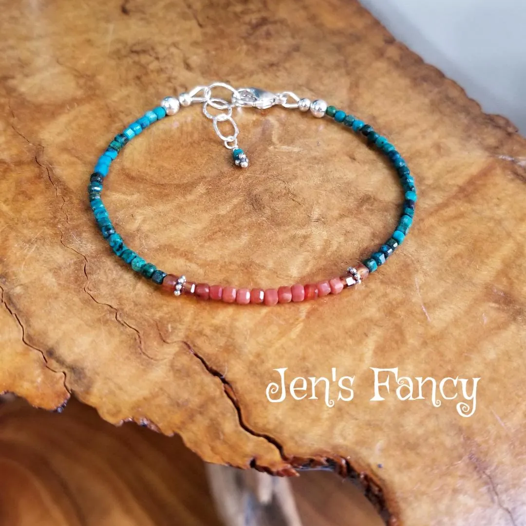 Chrysocolla Gemstone Bracelet Red Agate Sterling Silver