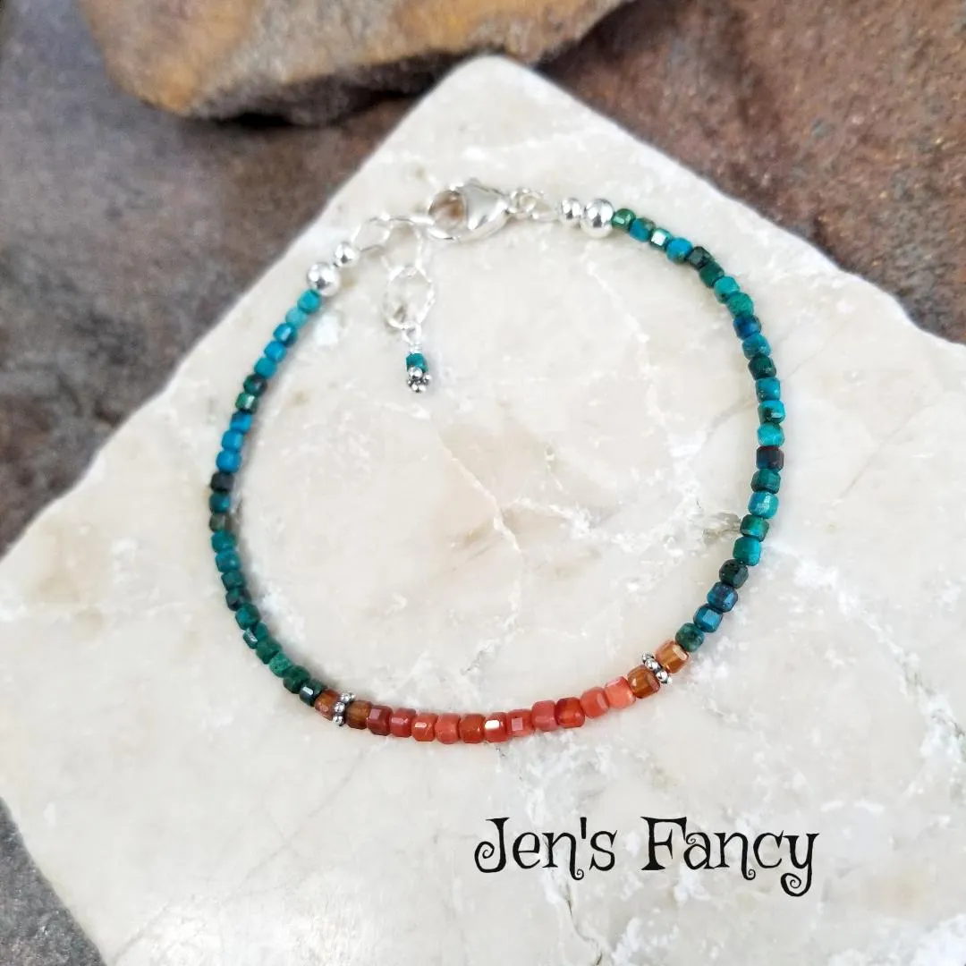 Chrysocolla Gemstone Bracelet Red Agate Sterling Silver