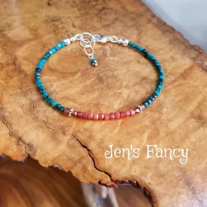 Chrysocolla Gemstone Bracelet Red Agate Sterling Silver
