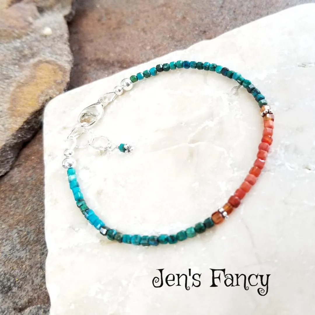 Chrysocolla Gemstone Bracelet Red Agate Sterling Silver