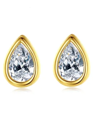 Classic Waterdrop Pear Shape Diamond CZ .925 Sterling Silver Stud Earrings