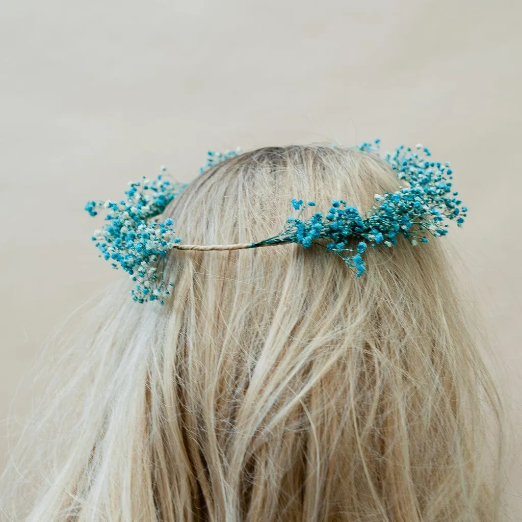 Dried Flowers Bridal Crown - Vibrant Blue