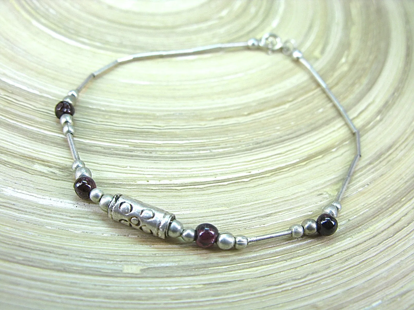 Garnet Tribal Oxidized 925 Sterling Silver Bracelet