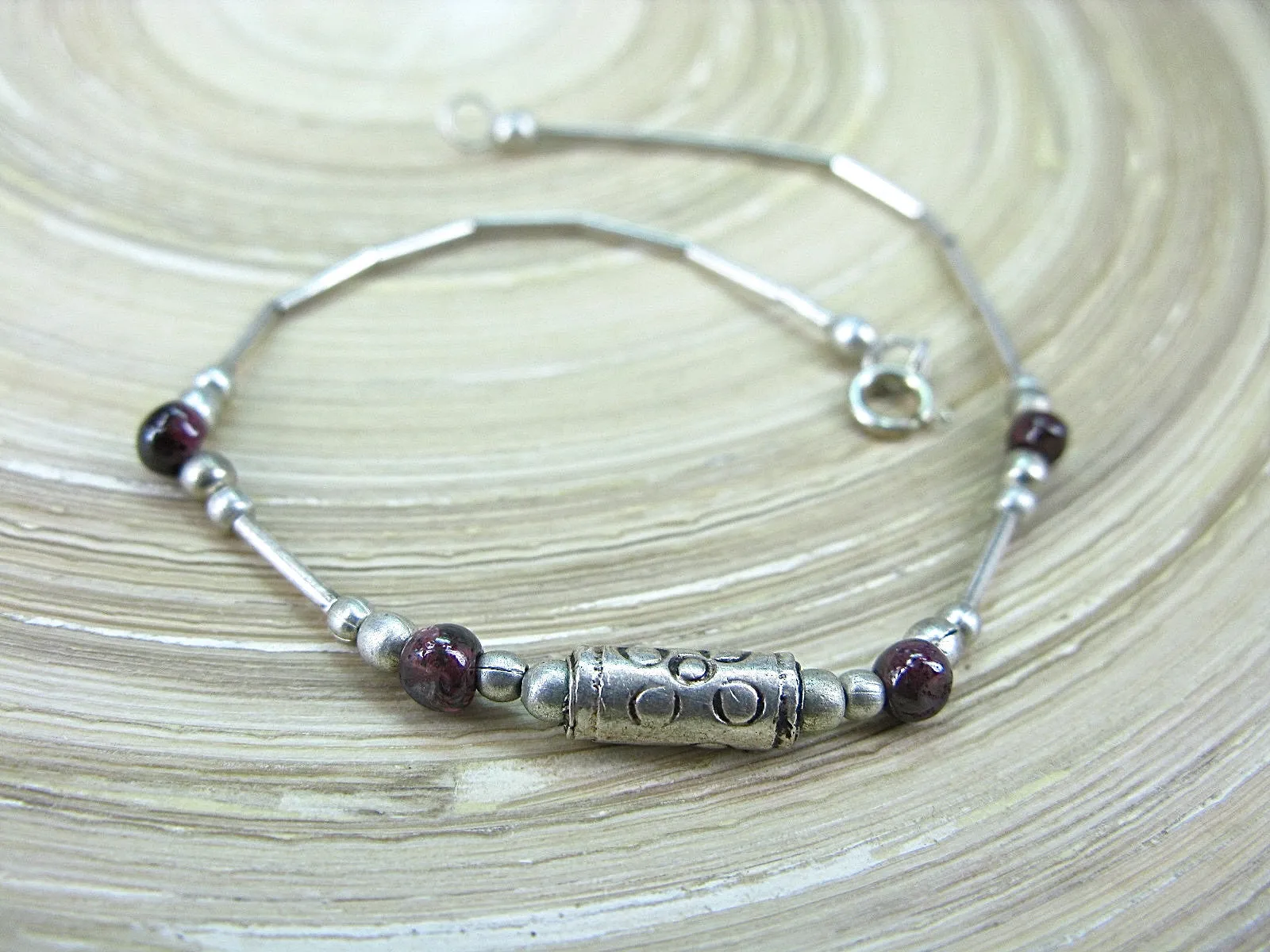Garnet Tribal Oxidized 925 Sterling Silver Bracelet