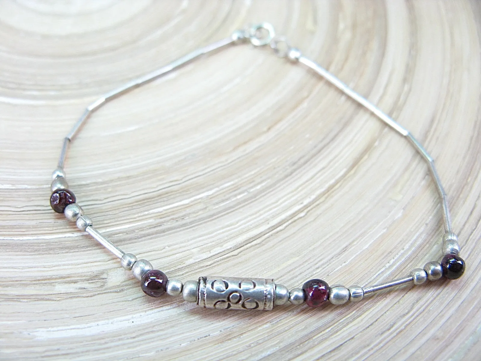 Garnet Tribal Oxidized 925 Sterling Silver Bracelet