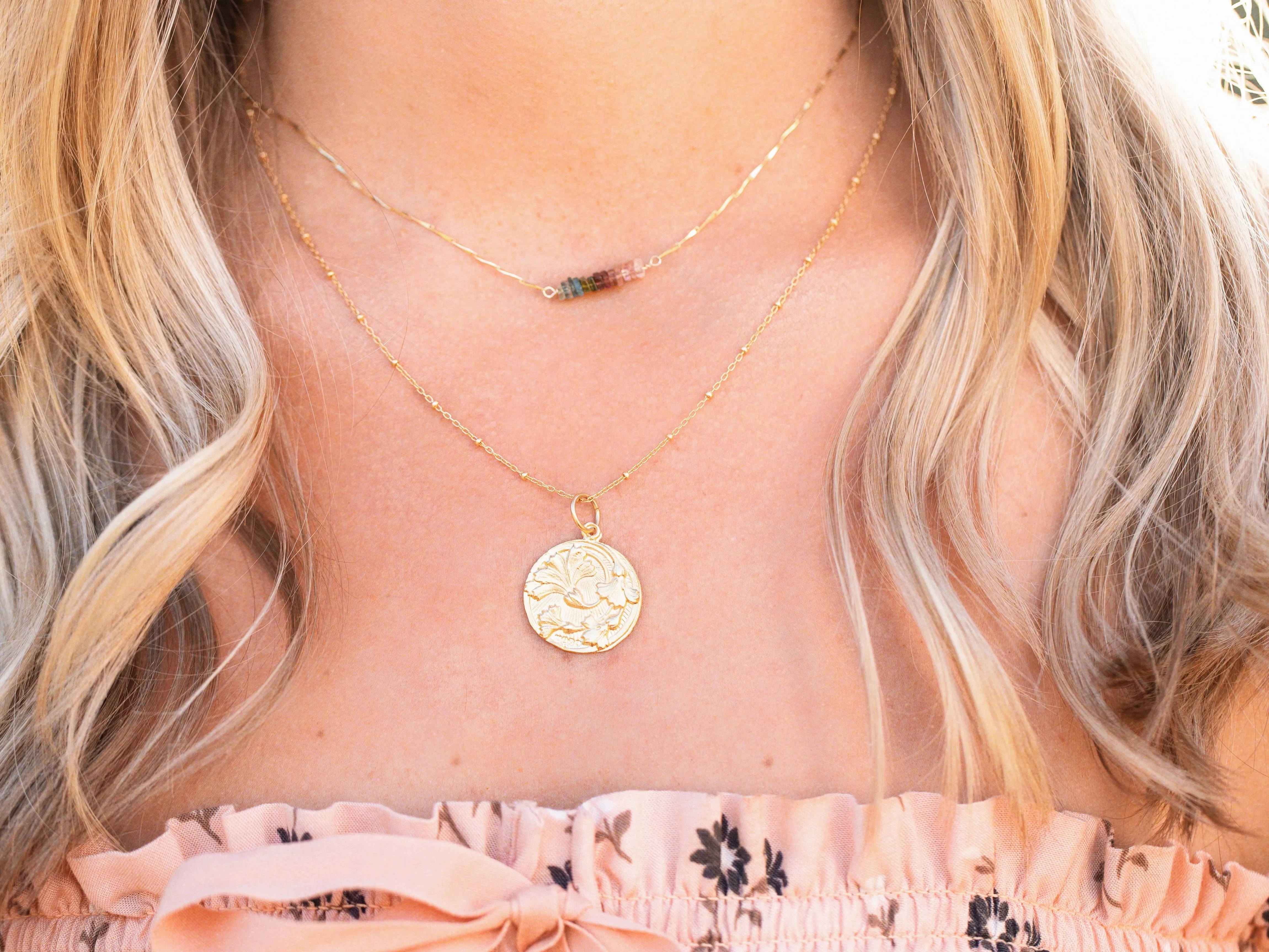 Heishi Birthstone Bar Necklace - November