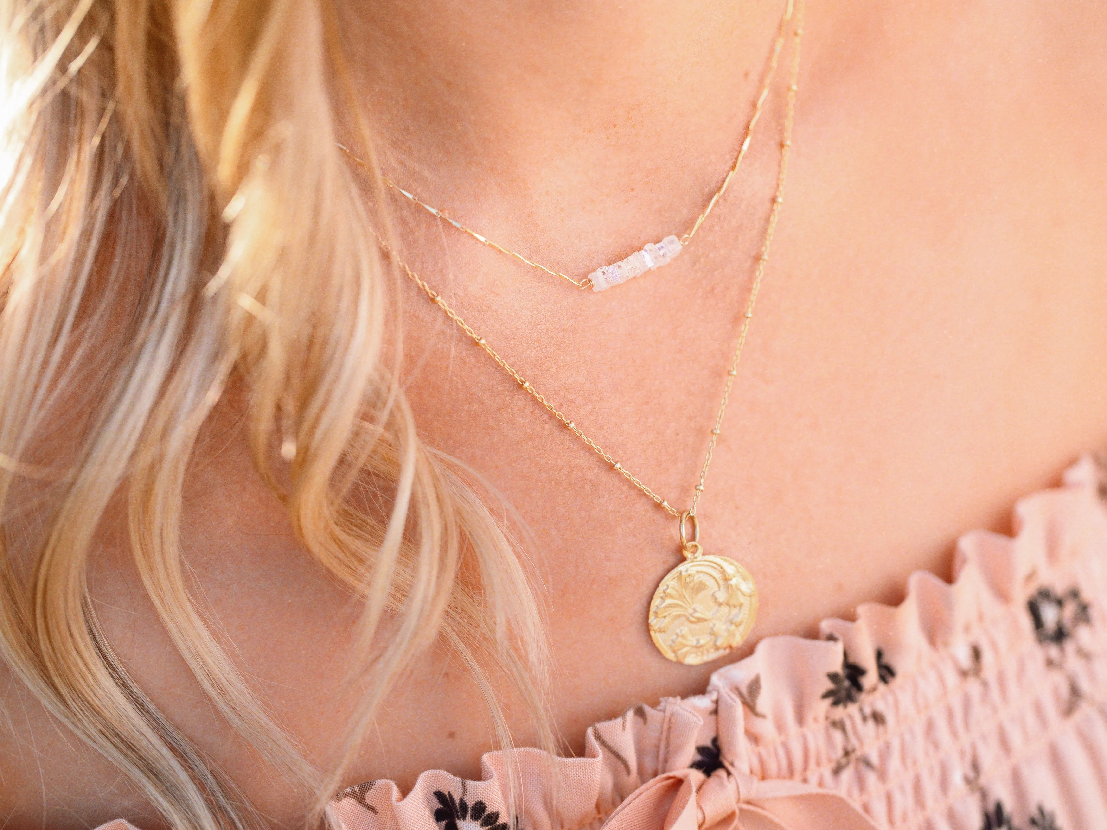 Heishi Birthstone Bar Necklace - November