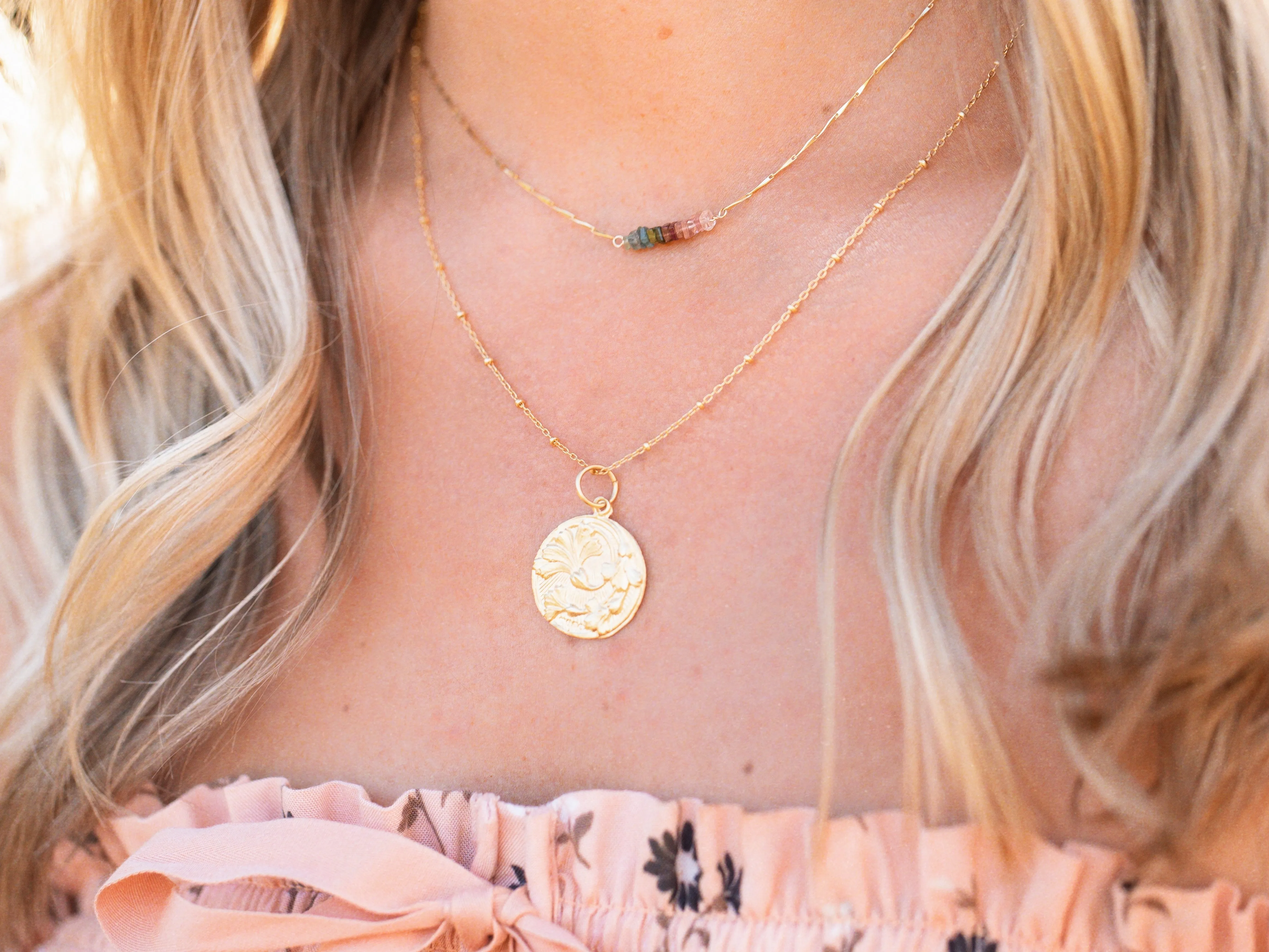 Heishi Birthstone Bar Necklace - November