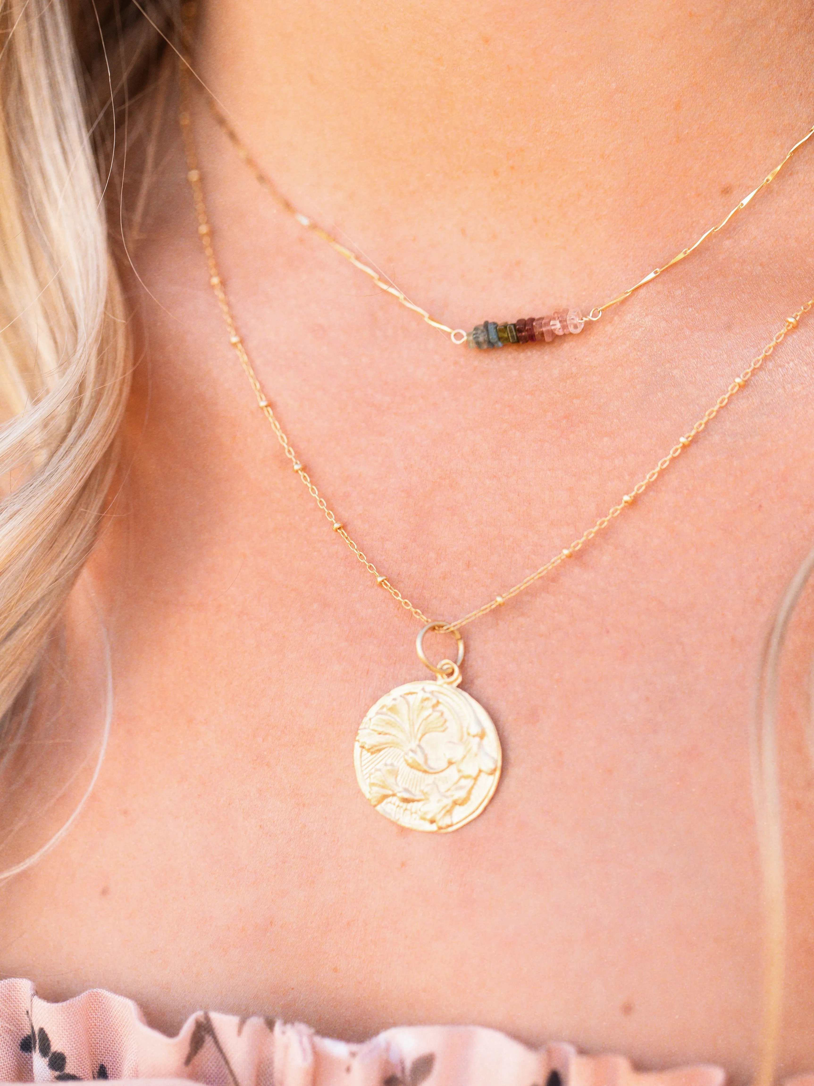 Heishi Birthstone Bar Necklace - November