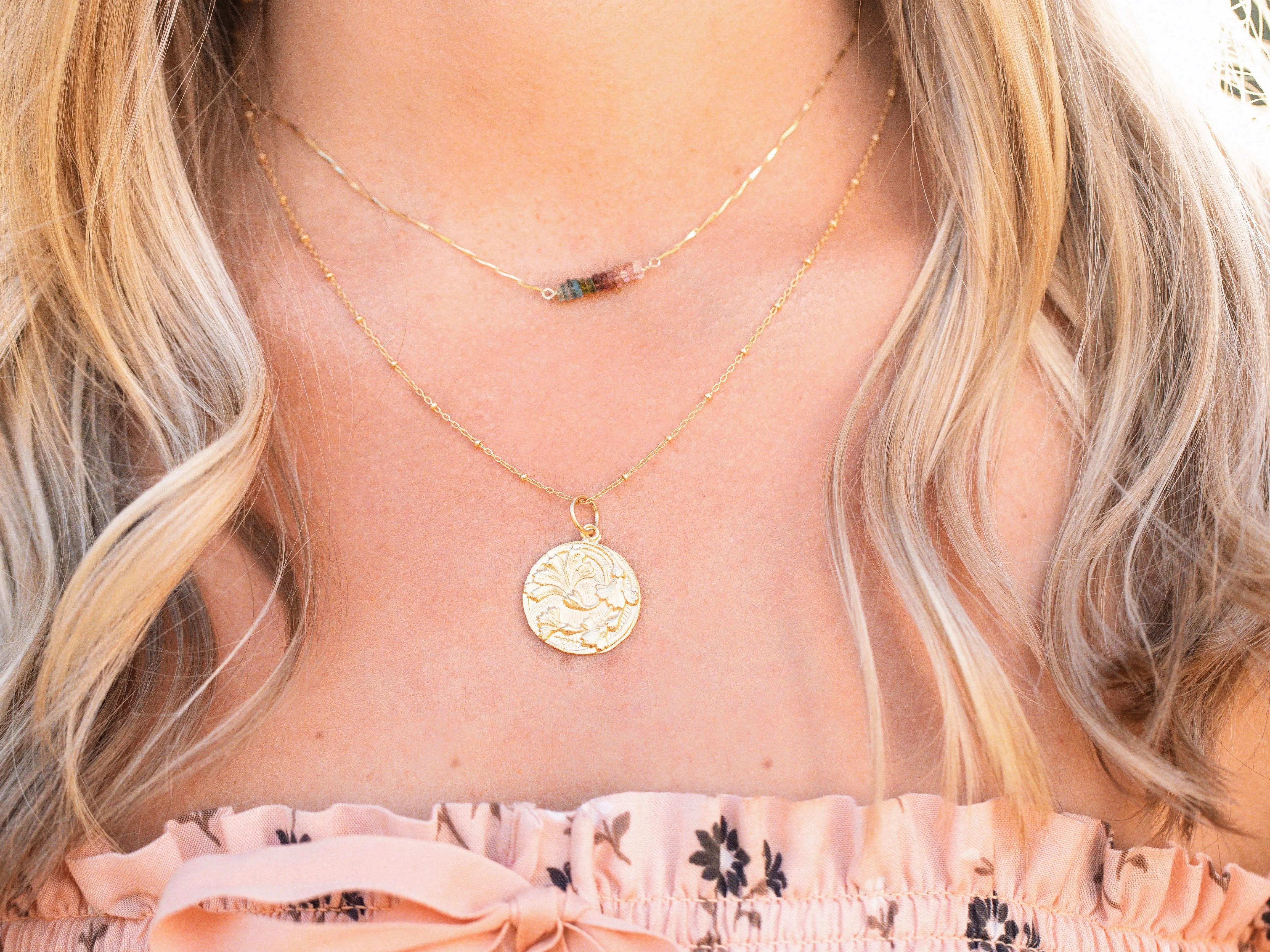 Heishi Birthstone Bar Necklace - November