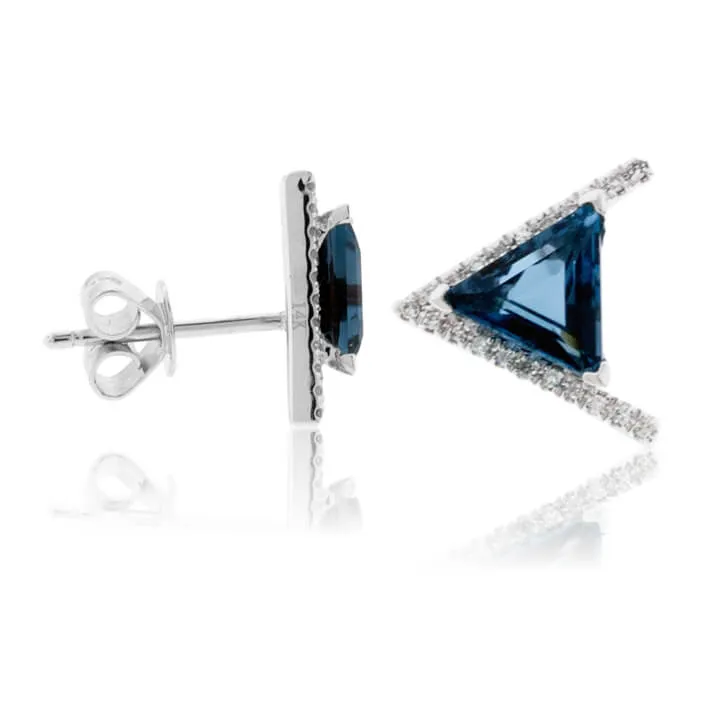London Blue Topaz & Diamond Triangle Shaped Earrings