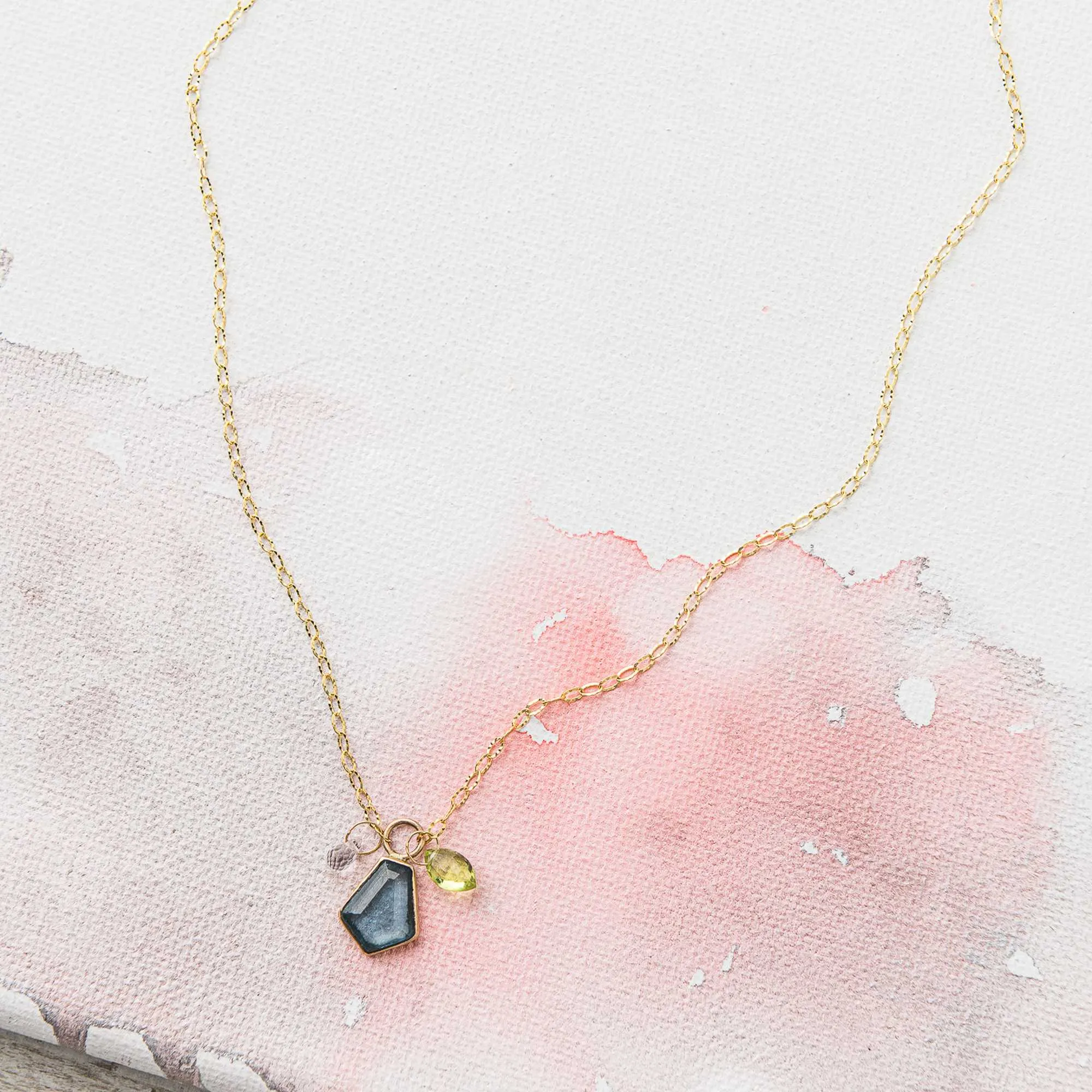 London Blue Topaz Shield Necklace with Peridot and Sapphire