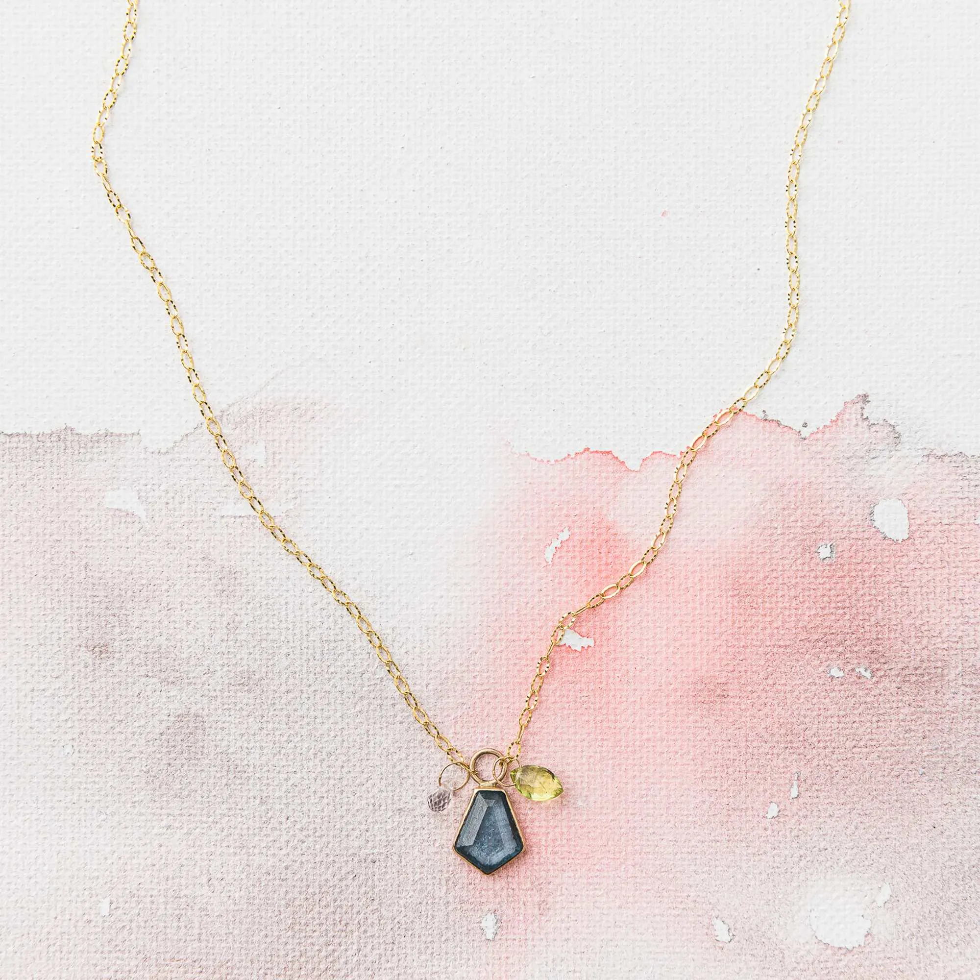 London Blue Topaz Shield Necklace with Peridot and Sapphire