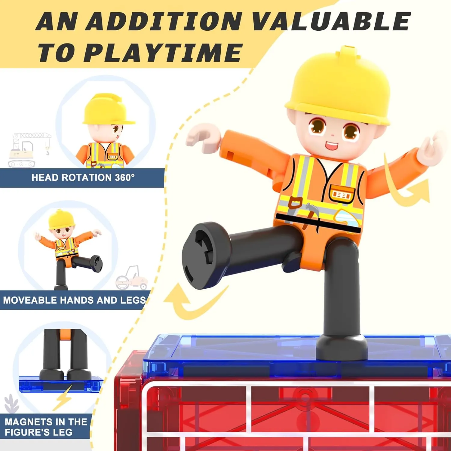 Magworld® Kids Games Magnetic Tiles Road Set with Extendable Magnetic Crane, City Construction Building Toys for Toddlers STEM Preschool Toys Ages 4-6 5-7, Gifts for 3  Year Old Boys Girls Kids Toys with Car