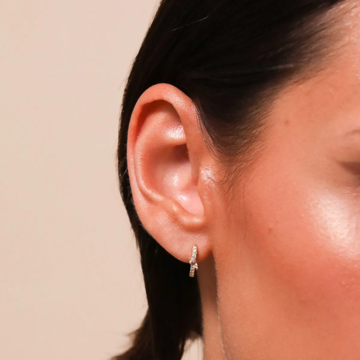 Marquise Gem Piercing Hoop in Solid Gold