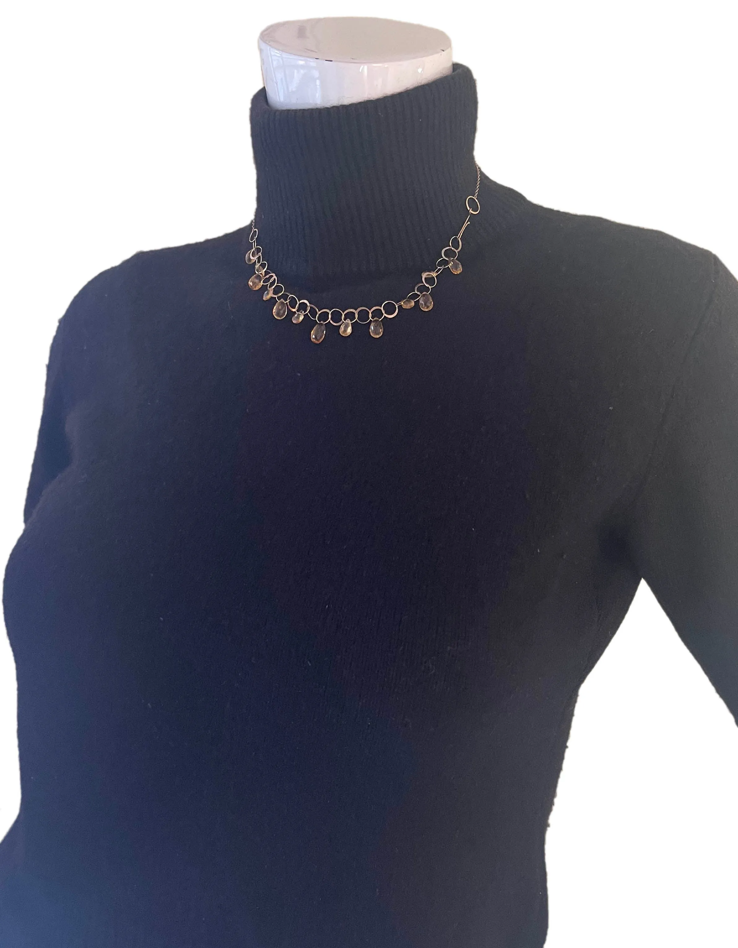 Melissa Joy Manning 14K Gold Chainlink Choker Necklace w/ Citrine Briolette
