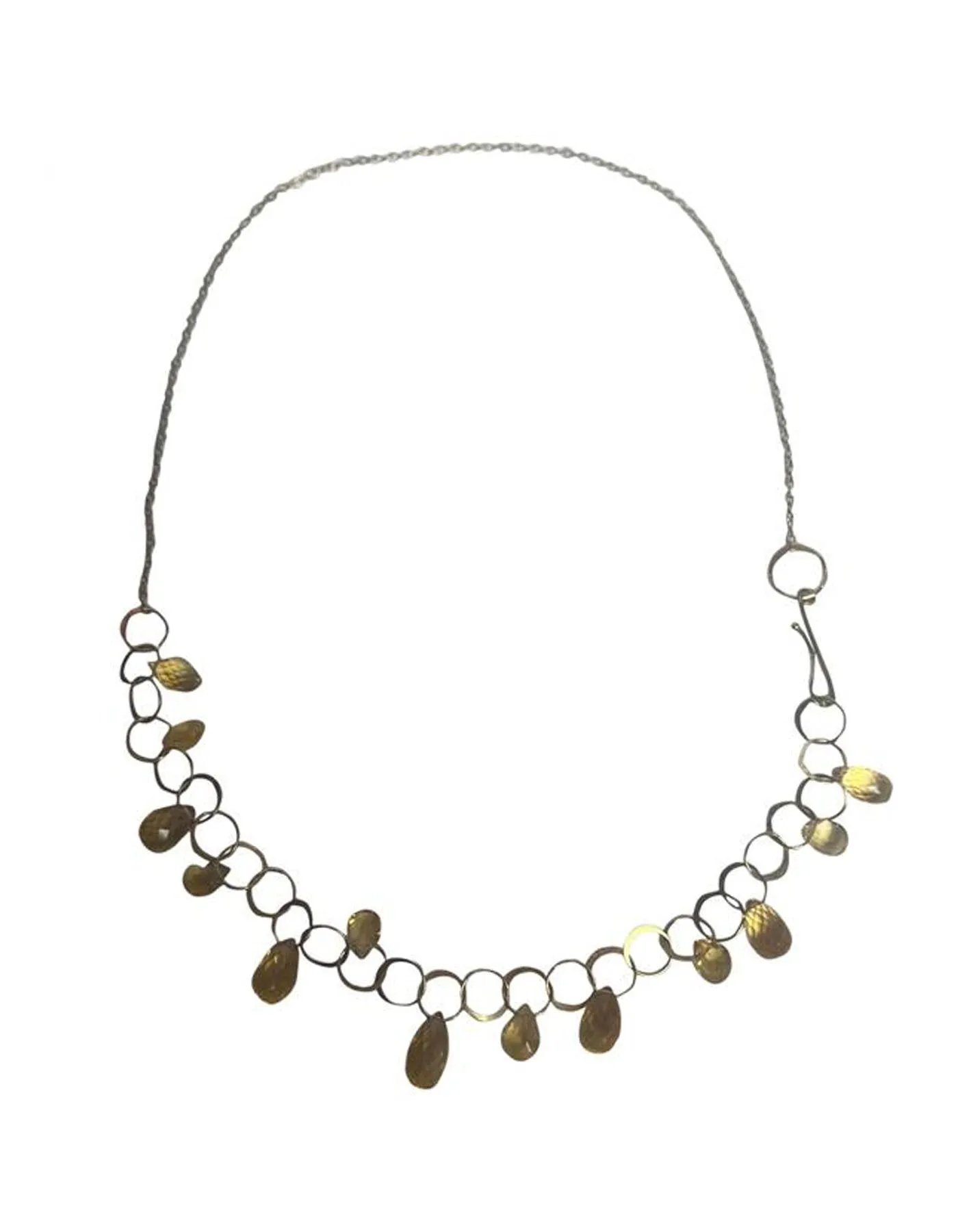 Melissa Joy Manning 14K Gold Chainlink Choker Necklace w/ Citrine Briolette