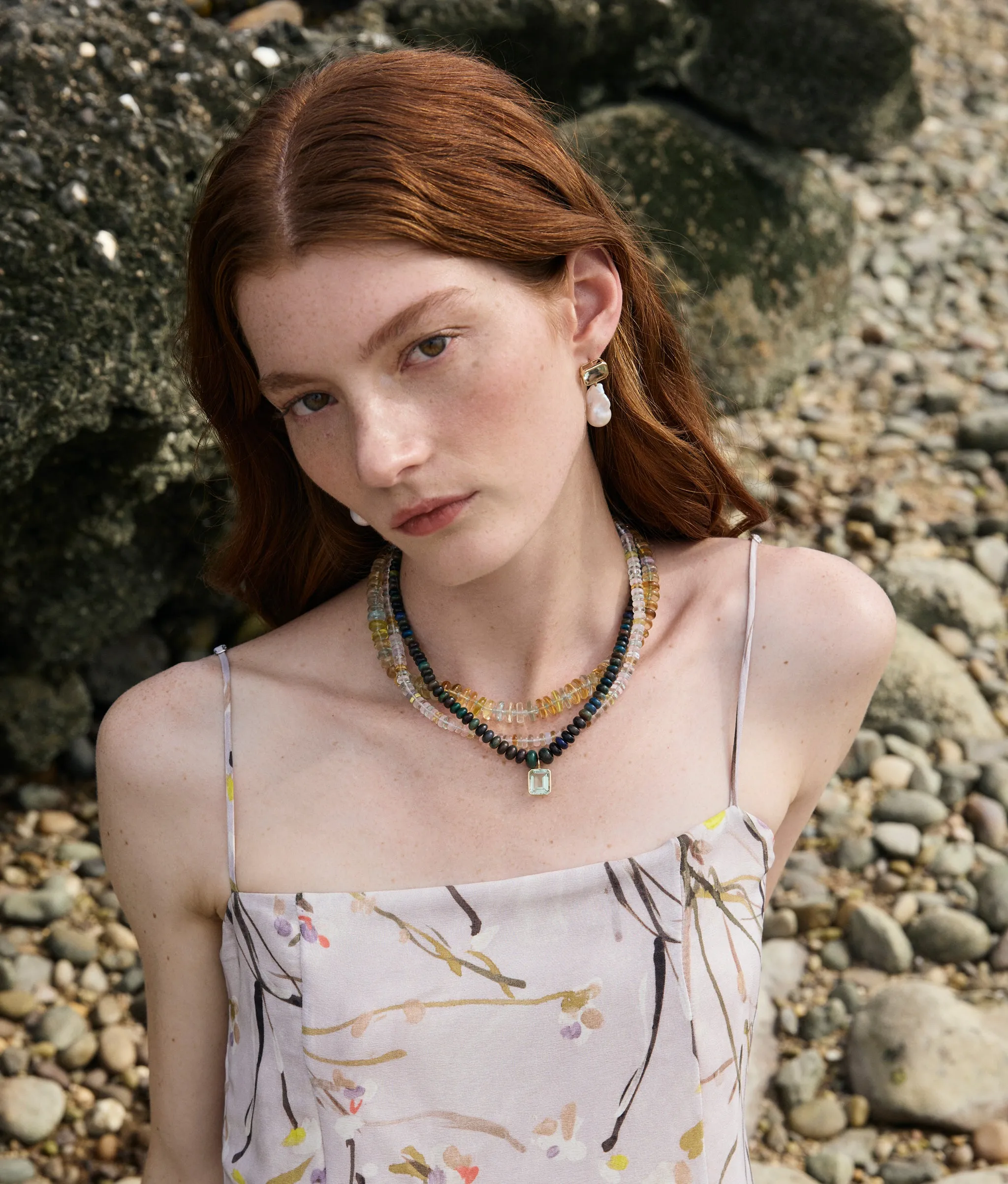 Mixed Semiprecious Stone, Aquamarine & 14k Gold Necklace