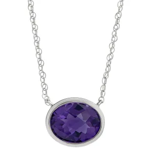 Modern Bezel Set Oval Amethyst Necklace Large
