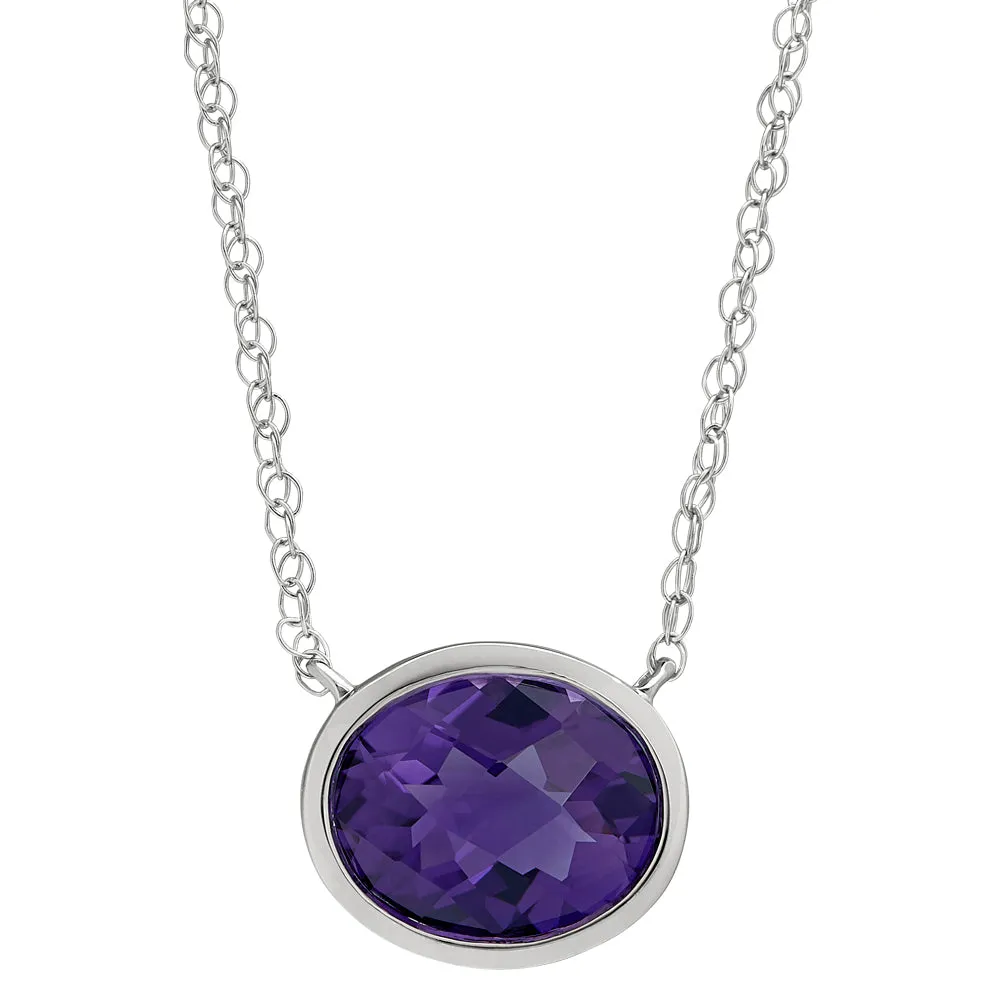 Modern Bezel Set Oval Amethyst Necklace Large