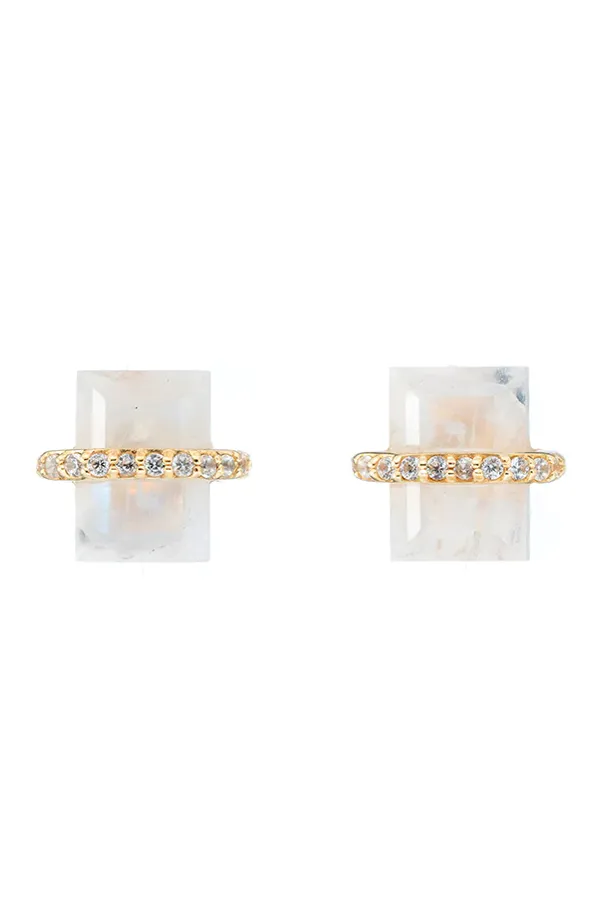 Montreal Cushion And Pave Earrings | Moonstone