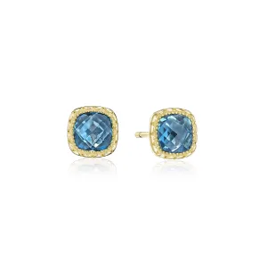 Petite Cushion Bloom Earrings with Sky Blue Topaz